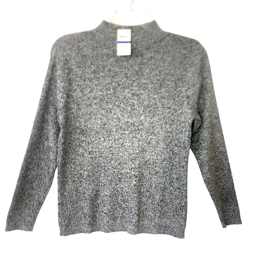 NWT Karen Scott Cotton Ribbed Mock Neck Sweater Gray Salt and Pepper